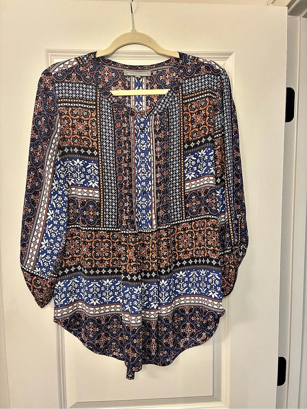 Daniel Rainn Floral Print Blouse in Blue & Orange Like New